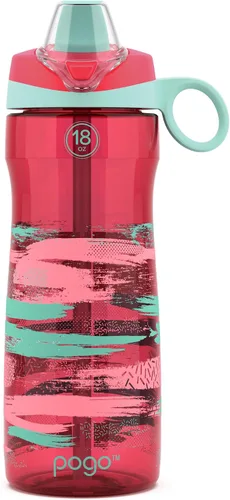 Vista 13 de Pogo Botella de agua de plástico Tritan sin BPA con tapa de popote suave, 18 onzas, azul