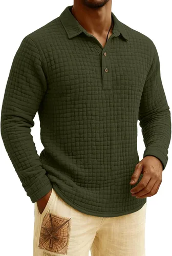 Vista 4 de Polo de punto para hombre, manga larga, ligero, informal, con cuello