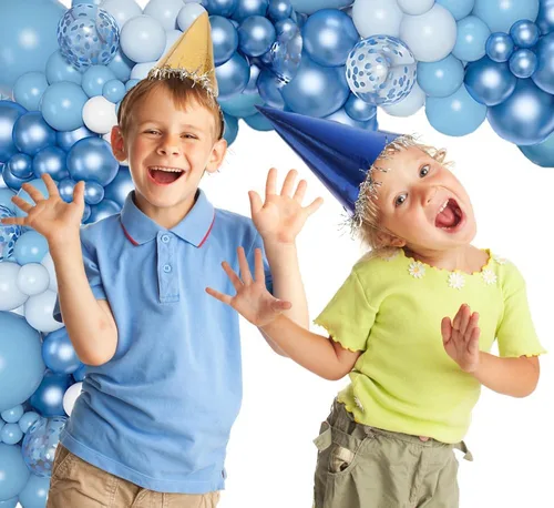 Vista 4 de Kit de guirnalda de arco de globos azules, 155 piezas de globos de confeti azul pastel metálicos de macaron para decoración de fiestas temáticas