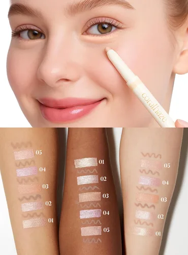 Vista 3 de CORALHAZE Idol AEGYO-SAL Maker 01 Champagne Beige, resaltador 2 en 1 para debajo de los ojos y delineador de contorno para ojos brillantes