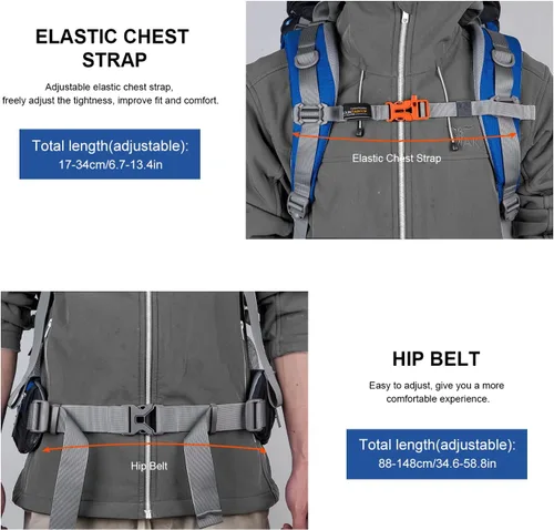 Vista 5 de MOUNTAINTOP Mochila de marco interno de 80L para hombre y mujer Mochila de senderismo con cubierta de lluvia Azul-80L