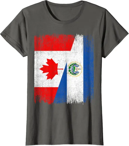 Vista 9 de Camiseta Half Canada El Salvador Flag Canadian Salvadoran Pride Roots