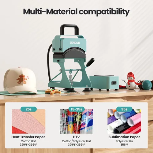 Vista 7 de Prensa de sombrero EENOUR, máquina de prensa de calor para sombreros con 2 planchas y estirador de casquillos, máquina de calor para sombreros