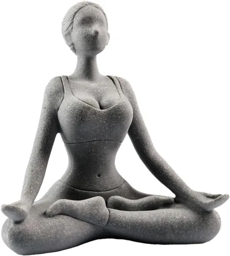 Vista 9 de livelyfish Estatua de dama de yoga, piedra arenisca, figura de yoga para meditación, figuras coleccionables para el hogar, estante del acuario