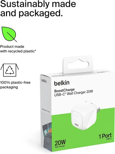 Vista 7 de Belkin Bloque de carga compacto de 20 W, carga rápida USB-C: Apple iPhone 17, Air, Pro, Pro Max, Samsung Galaxy S25, iPad, AirPods, Apple Watch