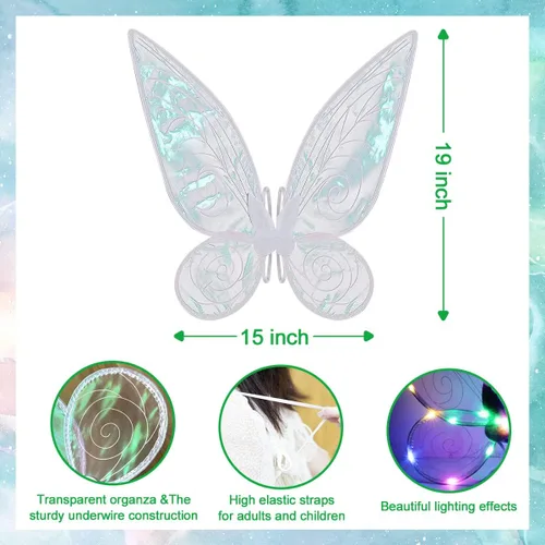 Vista 6 de quescu Alas de hadas iluminadas para adultos, alas de mariposa LED para niñas y mujeres, disfraz de Halloween, regalos para niños