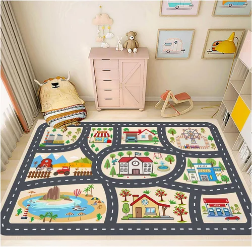 Vista 11 de Alfombra para niños, alfombra de coche para niños, tapete de juego, alfombra para coches de juguete para sala de juegos, aula, habitación de niños