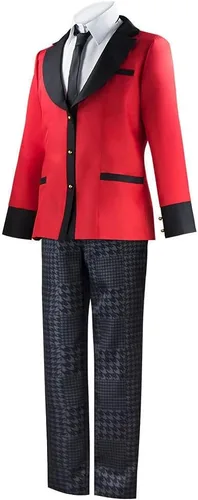 Vista 3 de Disfraz de cosplay para hombre, uniforme escolar japonés, abrigo rojo, pantalones, conjunto de Halloween, carnaval, fiesta