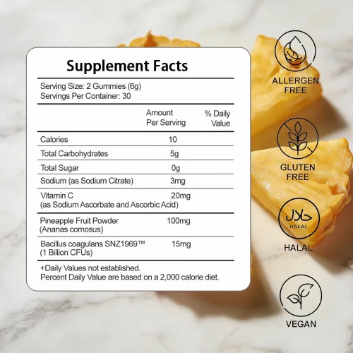 Vista 5 de Gomitas de equilibrio femenino prémium para mujer, sabor a piña hawaiana, equilibrio diario del pH y apoyo de frescura, gomitas veganas sin azúcar