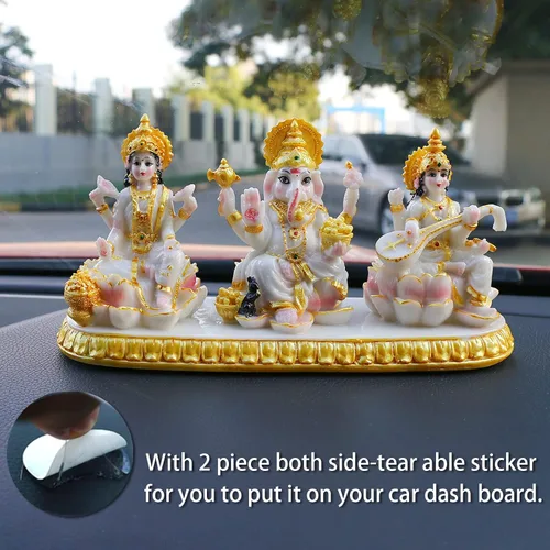 Vista 4 de alikiki Estatua india de Laxmi Ganesh Saraswati – 3.9 pulgadas de alto pequeño aspecto de mármol Lakshmi Ganesha ídolo escultura para tablero