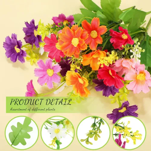 Vista 3 de Pinkunn 4 juegos de plantas artificiales en macetas, margaritas falsas en valla de piquete para exteriores, interiores, primavera, verano