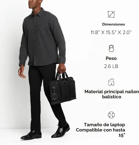 Vista 2 de Tumi - Alpha Bravo Academy Brief - Maletín compacto para portátil - Bolso de viaje para portátil - 11.8" X 15.5" X 2.0" - Para portátil de 15" Negro