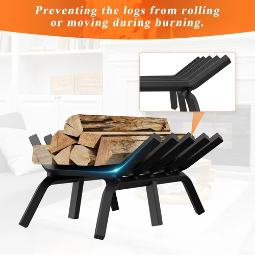 Vista 7 de Jusgym Rejilla de chimenea de 17 pulgadas, rejilla de leña de chimenea de acero sólido de servicio pesado con 6 patas de soporte, rejilla de leña