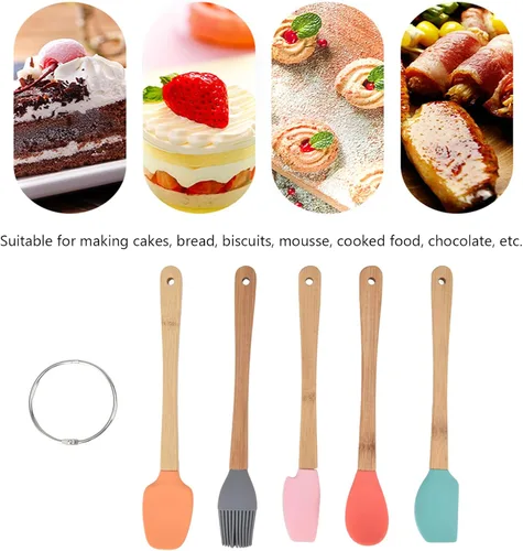 Vista 5 de Juego de herramientas para hornear, 5 piezas de utensilios de silicona duraderos para hornear con mango para pasteles, pan, galletas, mousse