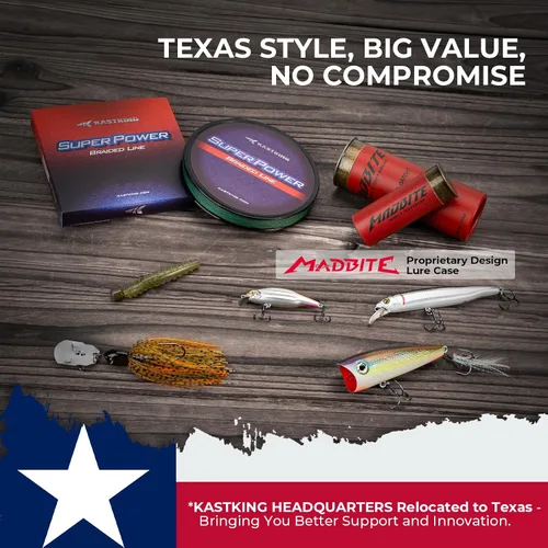 Vista 2 de KastKing Superpower - Línea de pesca trenzada Texas Edition, 4 piezas de señuelos trenzados y lubina, con cebos duros y suaves, agua superior