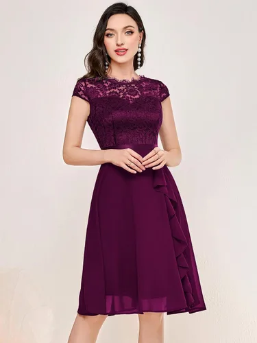 Vista 2 de MISSMAY Vestido de fiesta formal con volantes de gasa en contraste de encaje vintage para mujer