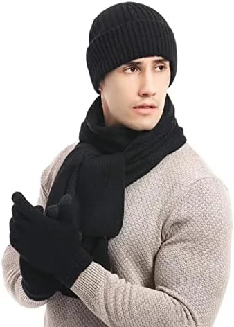 Vista 4 de Maleroads Conjunto de guantes y bufanda para hombre, gorro grueso con forro polar de invierno