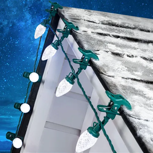 Vista 10 de 49FT 50 LED C9 luces de Navidad impermeables al aire libre, blanco Blanco cálido