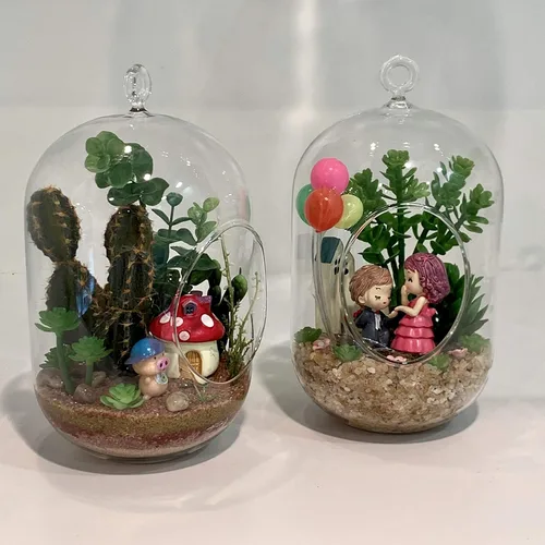 Vista 6 de WGV - Terrario de cristal colgante para plantas, ancho 5 pulgadas, altura 8 pulgadas, farol para suculentas de aire para bricolaje, luz de té