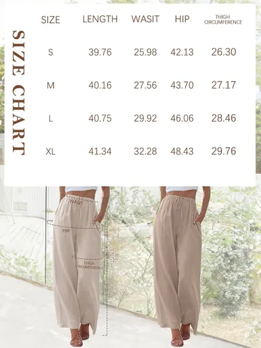 Vista 6 de LILLUSORY Pantalones palazzo de lino para mujer, pantalones de playa de pierna ancha con bolsillos