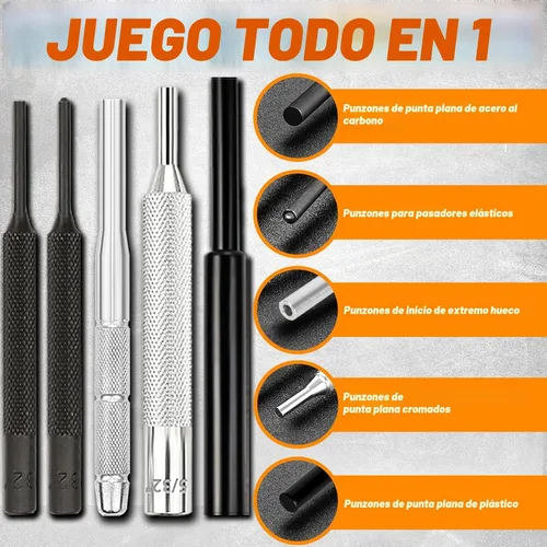 Vista 5 de BESTNULE Juego de punzones, herramientas de perforación, juego de punzones de rodillo, hecho de material sólido, incluyendo punzón y martillo