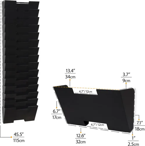 Vista 5 de Wallniture Lisbon - Soporte para archivos de pared y organizador de escritorio de 15 niveles, metal negro para organización de oficina y estante