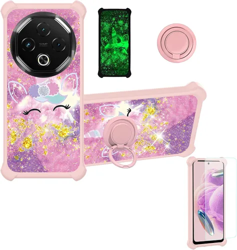 Vista 61 de jioeuinly Funda compatible con Oukitel P1 Pro con protector de pantalla de vidrio templado, policarbonato duro + silicona suave, soporte de anillo