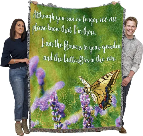 Vista 18 de Pure Country Weavers Manta con texto en inglés "I Am The Gentle Breeze Upon Your Face" con diseño de flores, para regalo de duelo y condolencia