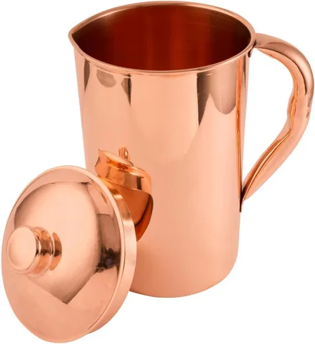 Vista 10 de Jarra de cobre 100% puro de 50.7 fl oz (50.72 onzas), jarra de agua de cobre martillado con tapa y asa, recipiente de agua tradicional de cobre