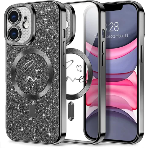 Vista 127 de Hython Funda para iPhone Air con purpurina, compatible con MagSafe Love Heart fundas magnéticas transparentes para teléfono para mujeres y niñas