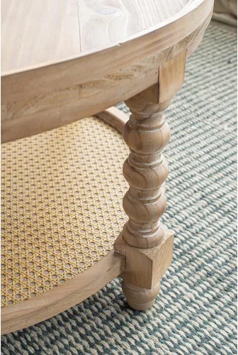 Vista 8 de Mesa de centro redonda de madera rústica de 29.7 pulgadas de 2 niveles con 29.7''-Rustic Natural