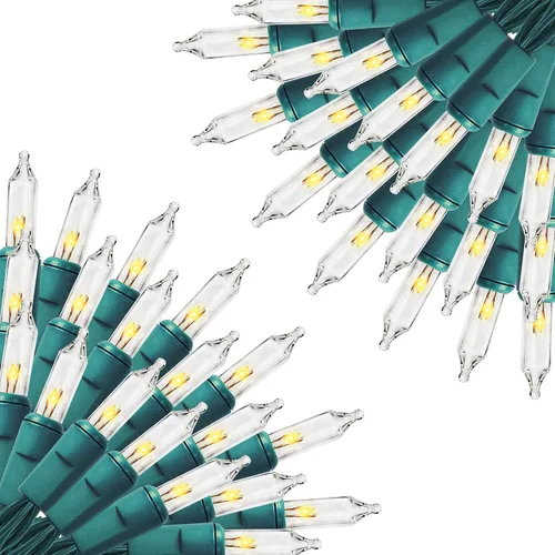 Vista 8 de FUNPENY Luces de Navidad, 30 pies 150 luces incandescentes, minicadena de luces transparentes, blanco cálido con cable verde para árbol de Navidad