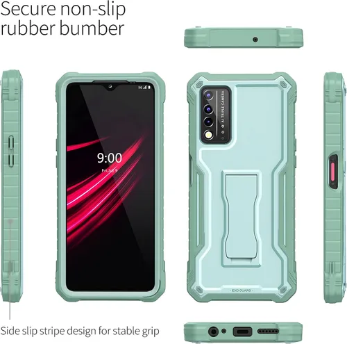 Vista 3 de ExoGuard Funda para T-Mobile REVVL V Plus 5G, funda de goma a prueba de golpes de cuerpo completo, protector de pantalla integrado y soporte Verde