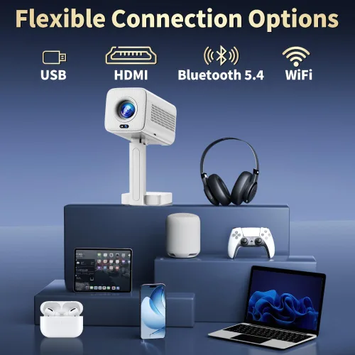 Vista 2 de Mini Proyector [Aplicaciones Integradas y Actualizado 2026] Compatible con 4K 1080P Enfoque Automático y Corrección Keystone 90° Rotable, Proyector