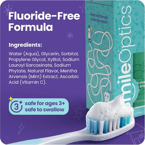 Vista 3 de Mint Magic - Pasta de dientes de espuma para niños sin flúor, espuma para blanquear los dientes, fórmula suave de pasta de dientes espumosa