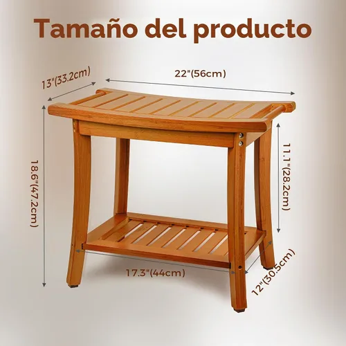 Vista 3 de Utoplike Banco de ducha de bambú con estante, taburete de silla de baño