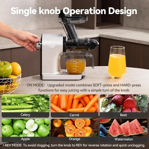 Vista 4 de Exprimidores de exprimidores de presión en frío con canal de alimentación grande de 3.60 pulgadas para verduras y frutas, fácil de limpiar, motor