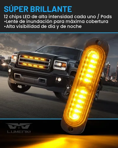 Vista 3 de LUMENIX Kit de luces intermitentes estroboscópicas de montaje en superficie LED ámbar con caja de control, 8 unidades de marcador lateral de rejilla