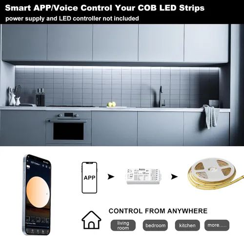 Vista 3 de GIDEALED Tira de luz LED COB de 32.8 pies, 24 V, 6000 K, tira de luces LED blancas superbrillantes, luz blanca fría, tira LED FCOB flexible CRI 90