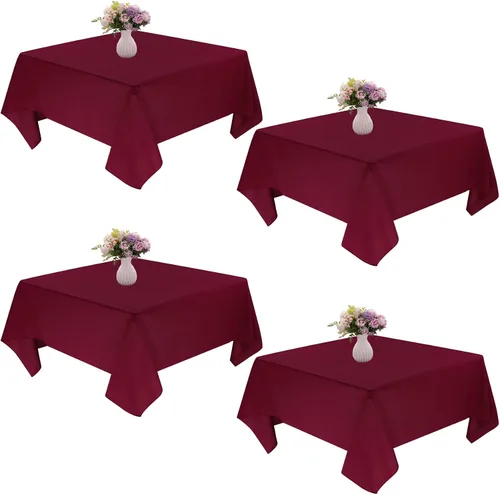 Vista 12 de Paquete de 4 manteles cuadrados de mesa de 52 x 52 pulgadas, mantel negro lavable a máquina, tela de poliéster, cubierta de mesa para comedor