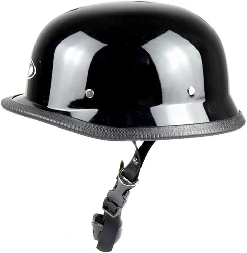 Vista 4 de Casco Plano Negro Alemán para Motocicleta, Medio Casco de Calavera, Cruiser