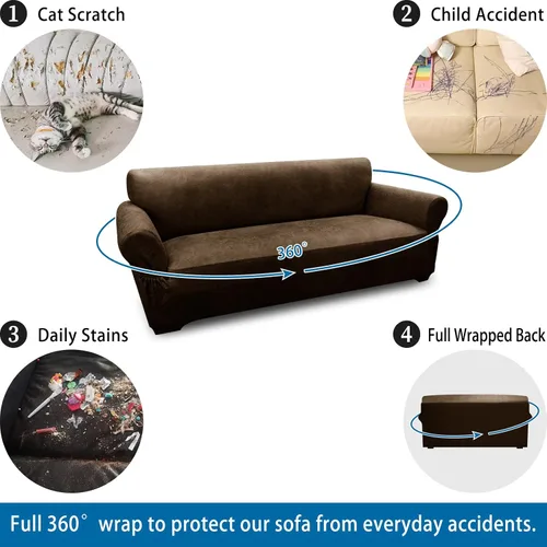 Vista 222 de Fundas para Sillón de 2 Piezas con Cojín en T, Fundas de Aspecto de Cuero para Sofá, Fundas para Sillas, Protector de Muebles Elástico, Funda