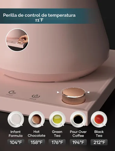 Vista 3 de INTASTING Hervidor Eléctrico, Hervidor Eléctrico de Cuello de Ganso, Control Preciso de Temperatura de ±1℉, Interior de Acero Inoxidable, Rosa