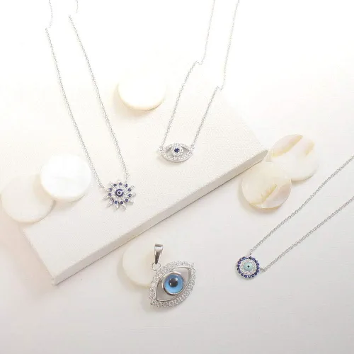 Vista 9 de Collar con colgante CZ mal de ojo azul blanco de plata de ley 925