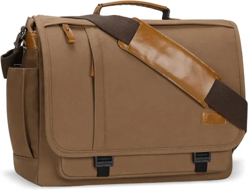 Vista 12 de ESTARER Bolsa de mensajero para laptop de 13 a 14 pulgadas, resistente al agua, bolsa de hombro de lona para universidad de negocios, gris