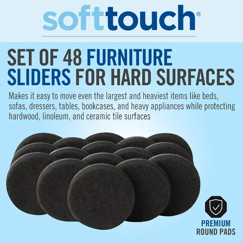 Vista 4 de SOFTTOUCH 4799095N Almohadillas de Fieltro para Muebles de Servicio Pesado de 1 Pulgada para Proteger Pisos de Madera Dura de Arañazos, Negro, 48