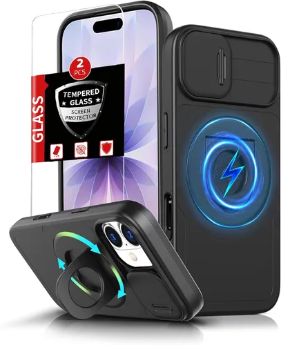 Vista 47 de Funda magnética para iPhone 11 Pro compatible con carga inalámbrica MagSafe, con 2 protectores de pantalla, anillo kickstand de 360° integrado +