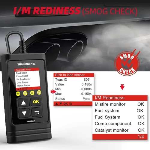 Vista 4 de Escáner de Coche OBD2 THINKCAR, Lector de Códigos de Falla del Motor THINKOBD100 con Funciones OBD II Completas, Sensor O2, Herramienta de Escaneo