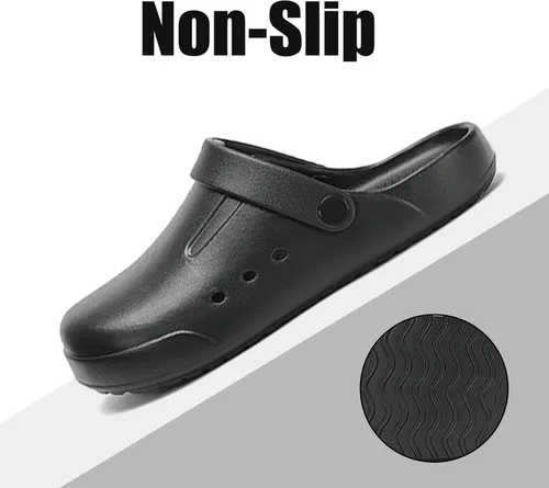 Vista 4 de DAYUMKOU Zuecos para mujeres y hombres, ligeros, sin cordones, unisex, zapatos de jardín con correa trasera, antideslizantes para enfermeras