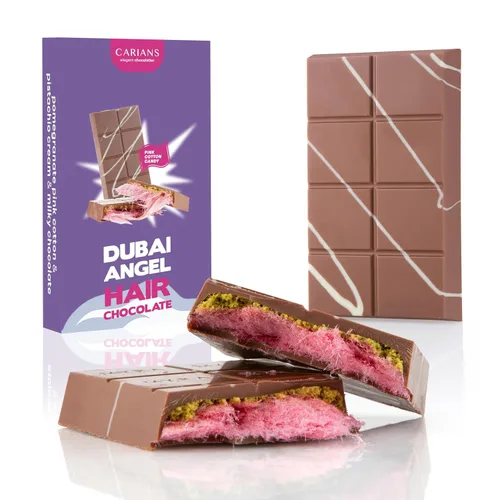 Vista 12 de Carians Viral - Barra de chocolate con pelo de ángel italiano congelado, sabor a pistacho, kataifi y caramelo, ideal para regalo, aniversario, 3.88